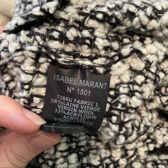 ISABEL Marant Black & White Tweed with Leather Trim Wool Blend Button Jacket 0 - Picture 7 of 7